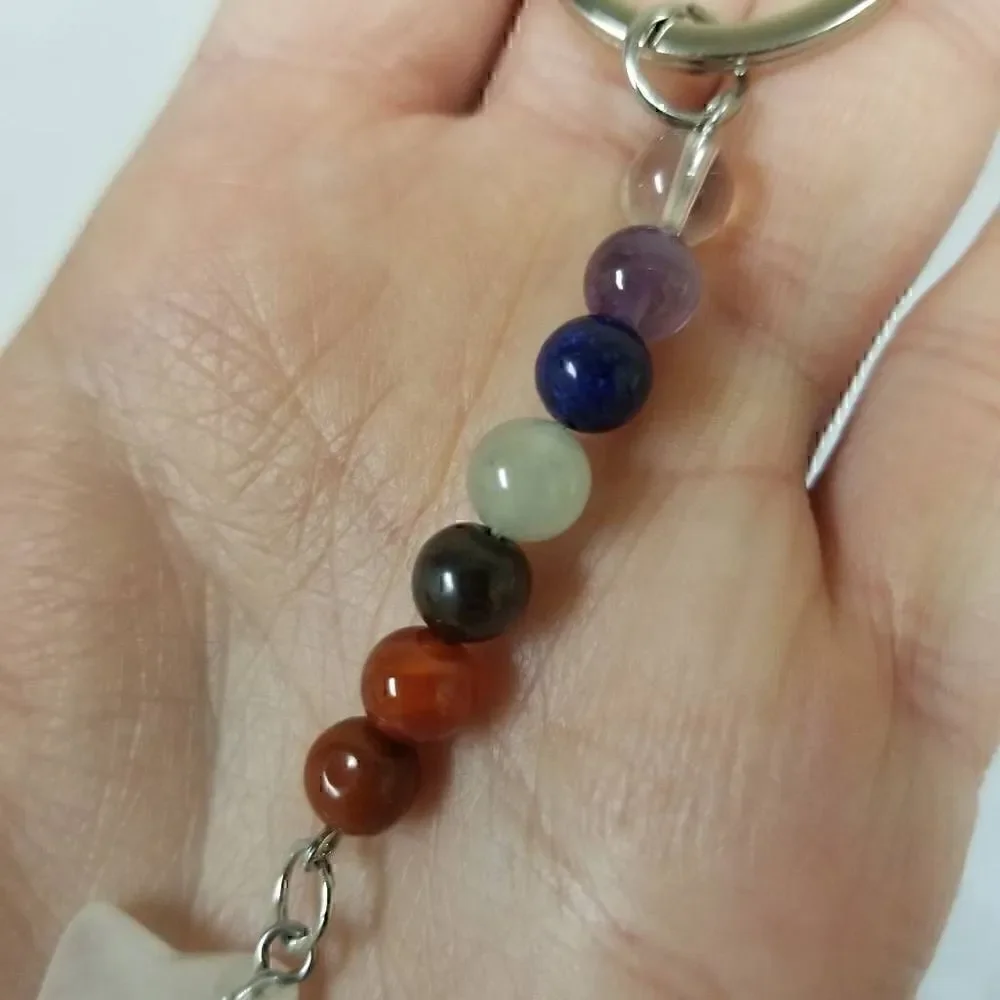 Natural Healing Crystal Star Chakra Bead Keychain NEW!